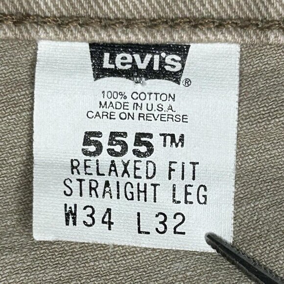Levis 555 Jeans Mens 34x29.5 Tan Khaki Relaxed Fit Straight Leg Orange Tab USA - Picture 6 of 16